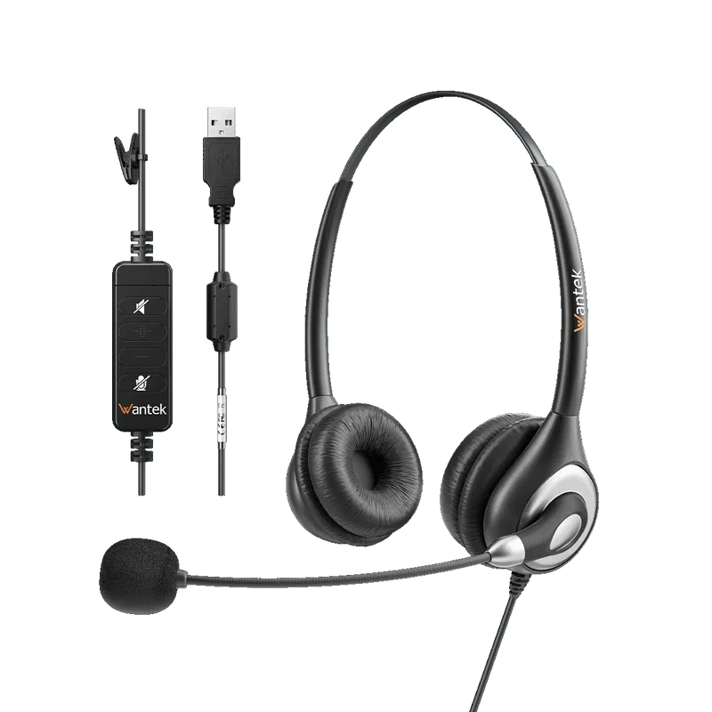 Wantek® h602 Dual-Ear USB Headset with Microphone