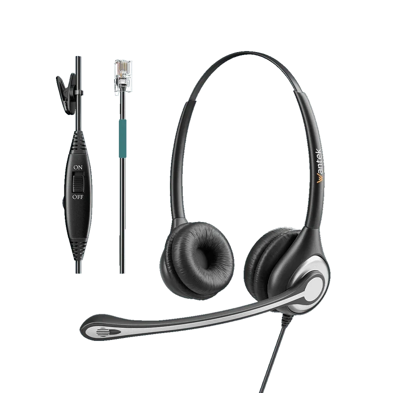 Wantek® h602 RJ9【RJ1】Dual-Ear Desk Phone Headset