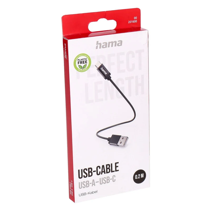 Hama 00201600 USB Kabel USB 2.0 0,2 m USB A USB C 0,48 Gbit/s Schwarz
