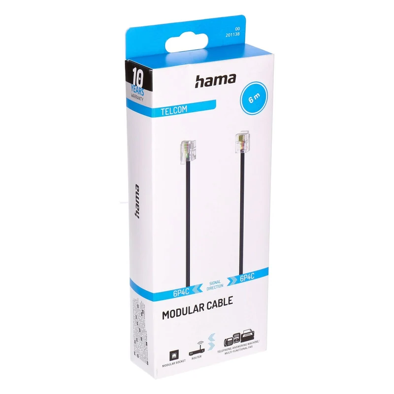 Hama 00201138 Telefonkabel 6 m Schwarz