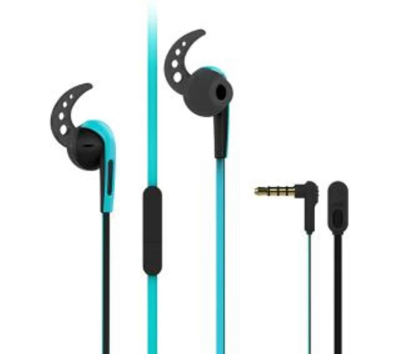 VIVANCO Hochwertige Sport In Ear Kopfhörer SPX40, kompatibel mit 3,5 mm Klinke, Stereo BASS, Mikrofon, 90° Stecker, Blau