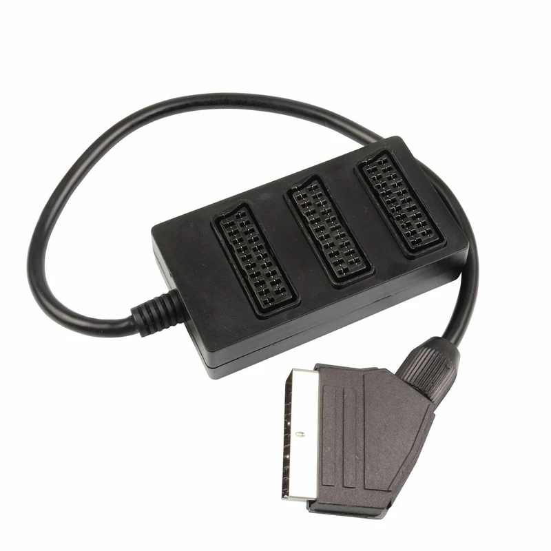 VIVANCO ultimativer 3fach Scartverteiler, kompatibel mit 1x Scartstecker zu 3x Scartbuchse Audio Video Adapter 3 fach 0,2m schwarz