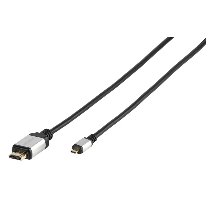 VIVANCO Premium Micro HDMI Kabel, mit Ethernet, 4K, 3D, HDR, vergoldete Kontakte, extra dünn, mehrfach geschirmt, 1,2m