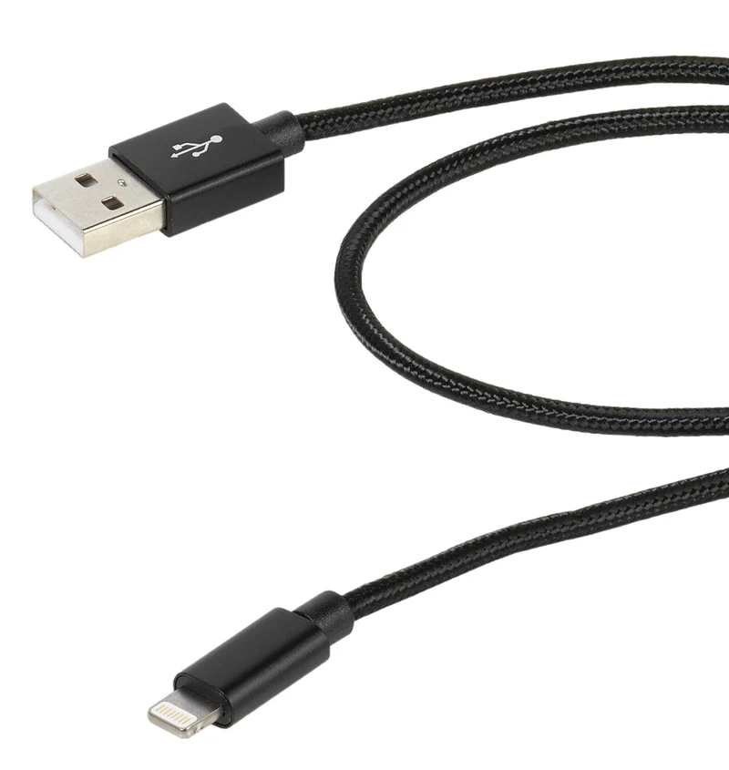 VIVANCO Premium Aufladekabel kompatibel mit Apple Geräte, USB A auf Lightning, Nylonummantelung, Schnellladung, 1,5m, Schwarz