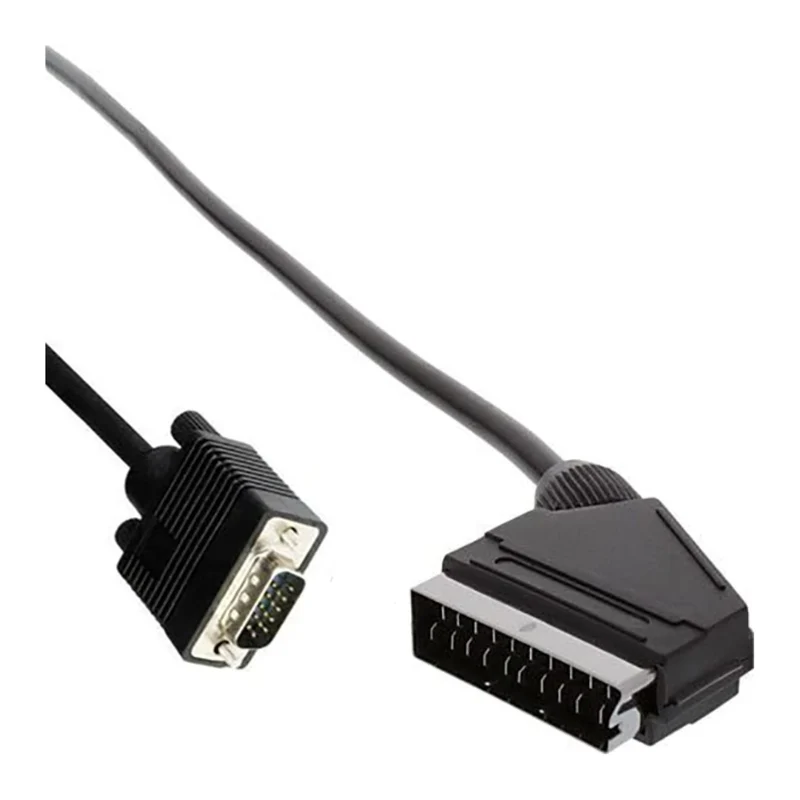 VIVANCO Premium Scart Video Kabel, SCART auf 15 pol HD Stecker, geschirmte 75 Ohm Video-Leitung, 2m, für Beamer RGB