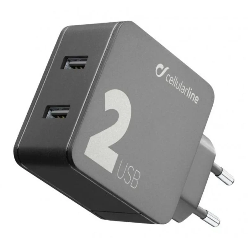 Cellularline Multipower 2 Dual USB Ladegerät 24W, Schnellladung für Smartphone und Tablet, 110-240V