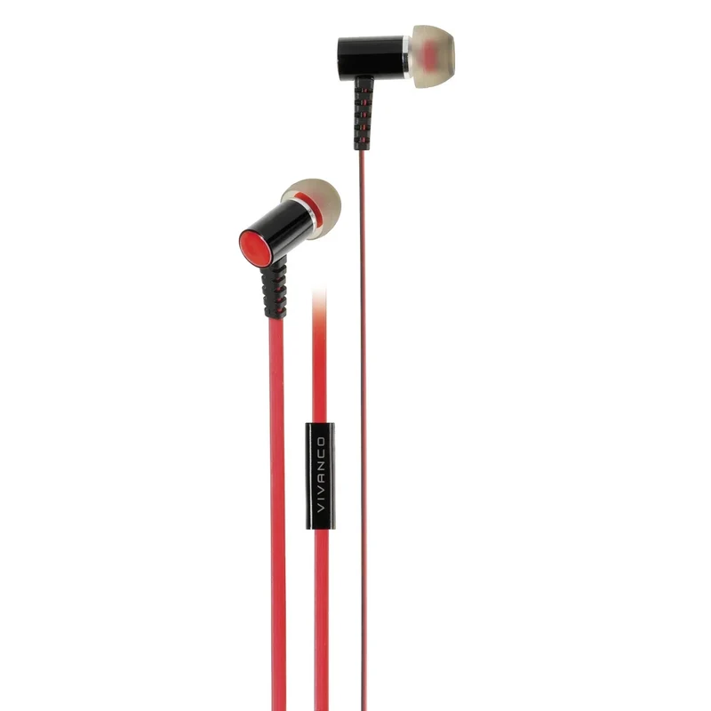 VIVANCO In-Ear Headset rot - Hochwertiges Aluminium Design, kompatibel mit allen Smartphones, Mikrofon, 3,5 mm Klinke, 1,2m Länge