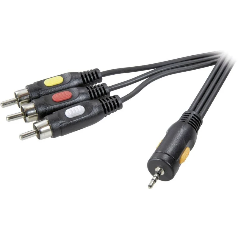 VIVANCO Hochwertiges Cinch Audio Anschlusskabel 2m, 3,5mm Klinke zu 3x Cinch, 4 polig, 75 Ohm Videokabel, schwarz