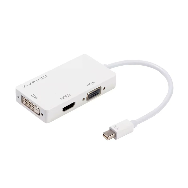 VIVANCO Hochwertiger Universal USB Typ C Hub, Adapter, Mini DisplayPort zu HDMI, VGA, DVI – 0,15 m, hohe Übertragungsrate