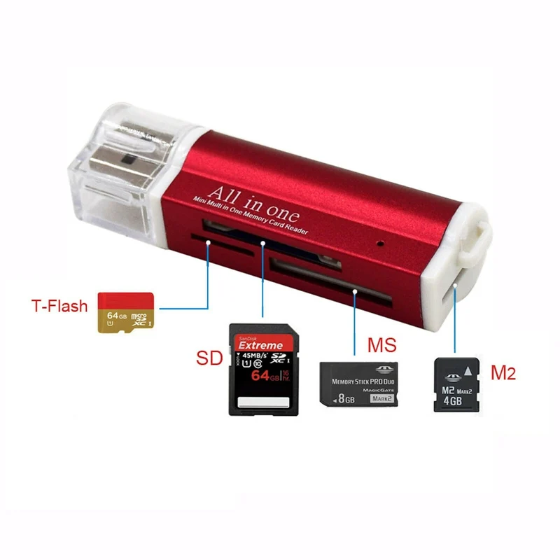 Kartenlesegerät Kartenleser Card Reader Micro SD MMC M2 USB Stick in Rot