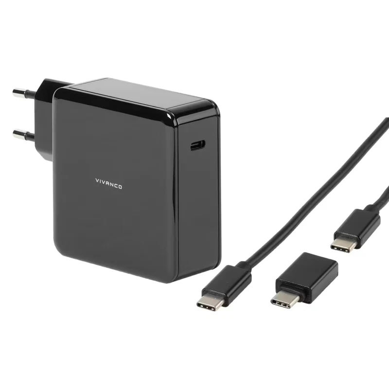 VIVANCO Universal USB Type-C Ladegerät 45W mit Adapter, Long Life Kabel, 1,5m und automatischer Spannungsanpassung