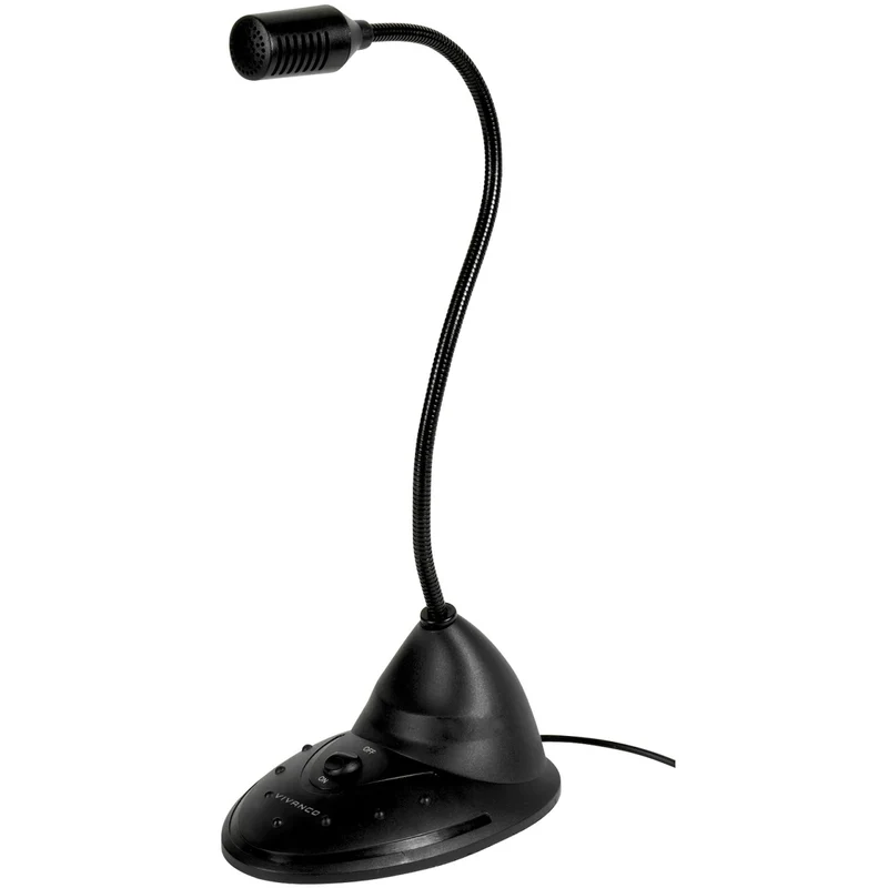 VIVANCO Hochwertiges Tischmikrofon, kompatibel mit 3,5 mm Geräten, Schwanenhals, Stummschalter, höhenverstellbar, 1,8m Kabel
