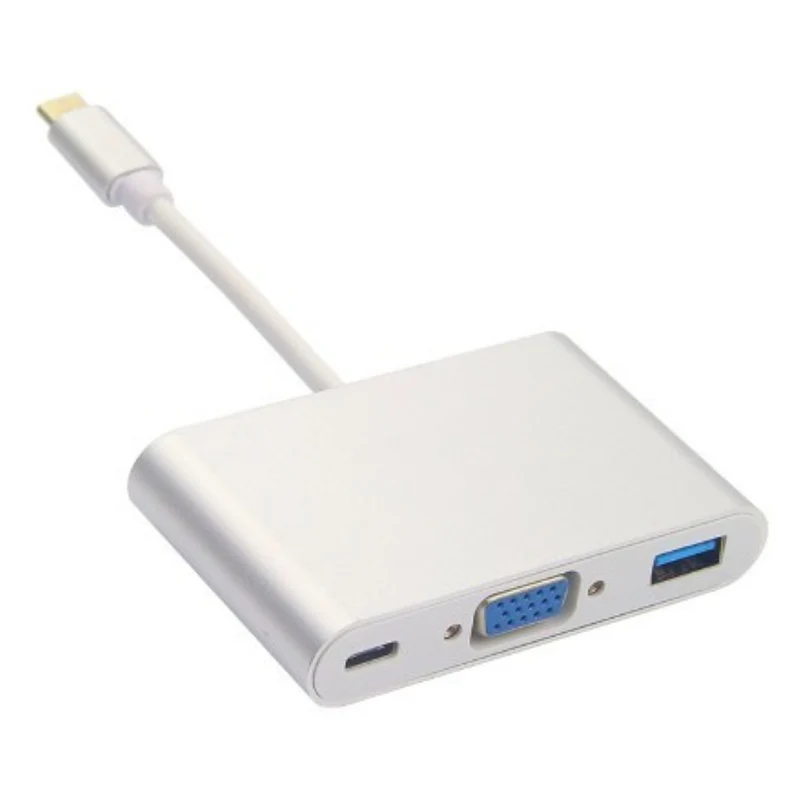 VIVANCO Grandioser USB Type-C Hub, VGA Adapter 3in1, Unterstützt USB 3.1 Super Speed 5 Gbps, Auflösung bis zu 2048x1152 bei 60 Hz