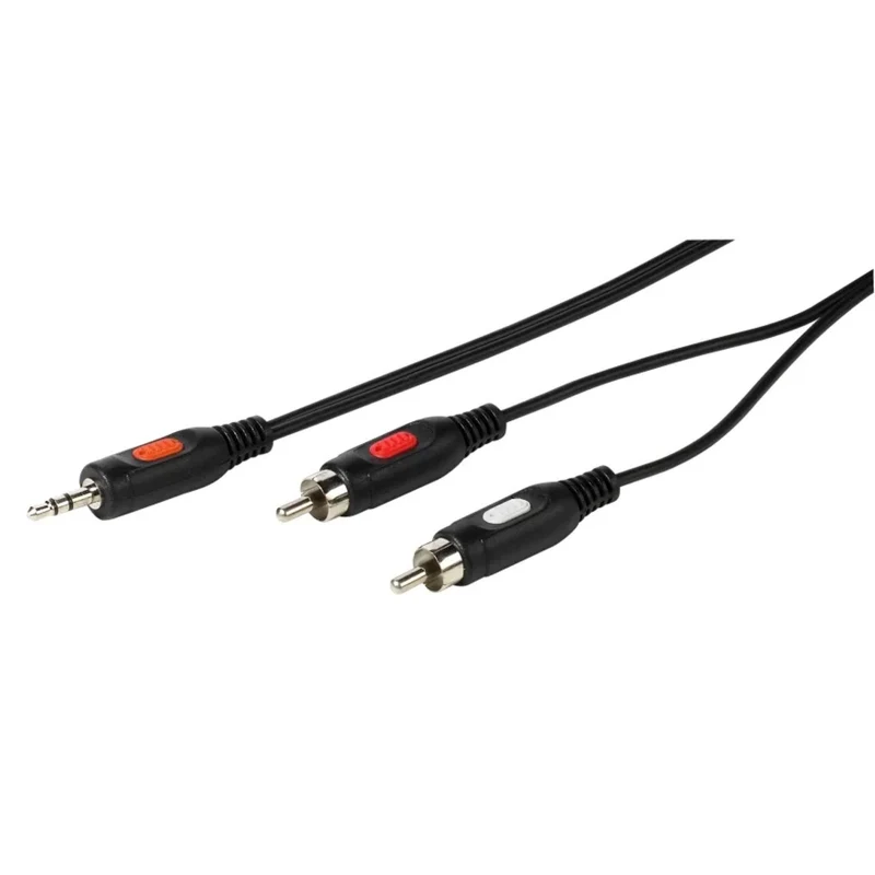 VIVANCO Hochwertiges Audio Kabel, 10 m, 2x Cinch auf 3,5 mm Klinke, Stereo, kompatibel mit HiFi-Anlagen, Lautsprecher, Smartphone, Schwarz