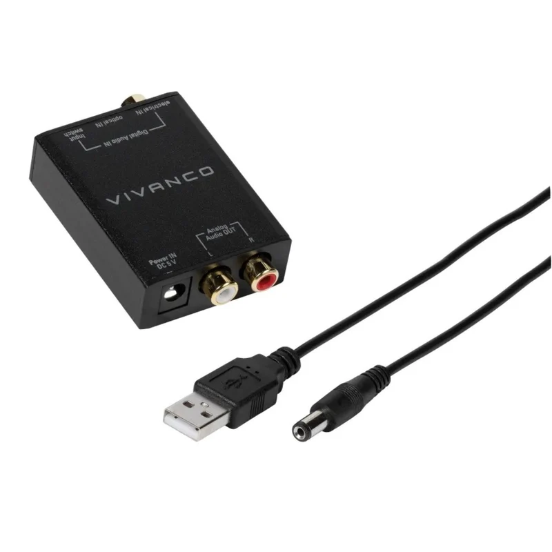 VIVANCO Audiosignale Converter für digitale und analoge Signale, USB Stromversorgung, 1m Stereo Kabel