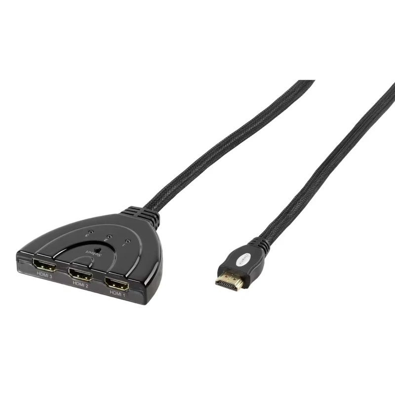 VIVANCO HDMI Switch automatischer, Hochwertiger HDMI 1.3 mit 3x HDMI Eingängen und 24 Karat vergoldeten Kontakten, inklusive 0,8m Anschlusskabel