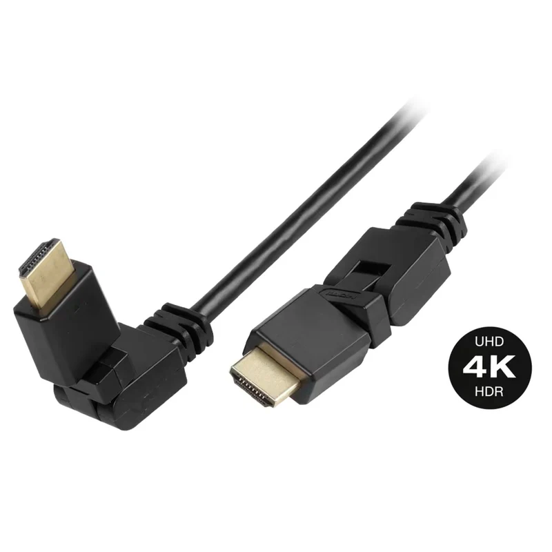 VIVANCO HDMI Kabel 4K mit 360° drehbaren Steckern, 1,5m, Hochgeschwindigkeit, UHD, HDR, vergoldete Kontakte und Ethernet