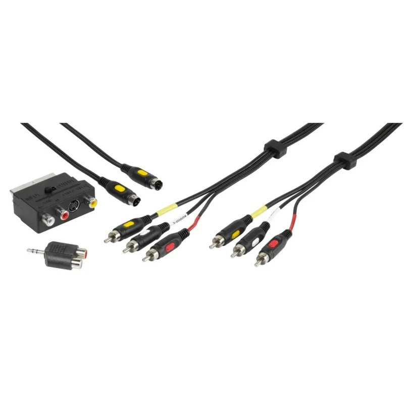 VIVANCO Audio Video Verbindungsset 2m – Ultimatives Set, kompatibel mit Scart, Cinch, S-VHS, Klinke und mehr