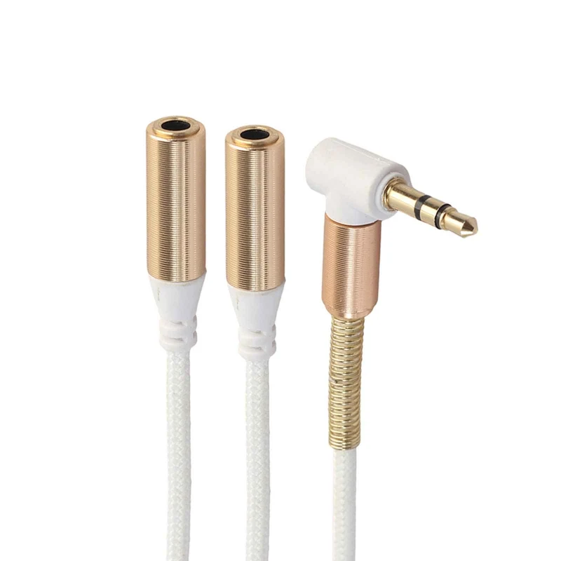 Audio Doppler Kabel Winkelstecker Kopfhörer 3.5mm Stecker > 2 Buchse weiss