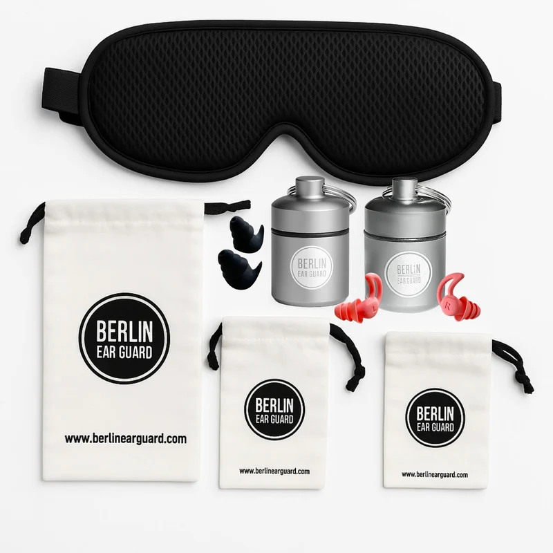 Tiefschlaf-Bundle Deluxe | Ohrstöpsel Seitenschläfer Pink | Ohrstöpsel Mäuseohr Schwarz | Schlafmaske Henry Schwarz | + Bonus | Berlin Ear Guard®