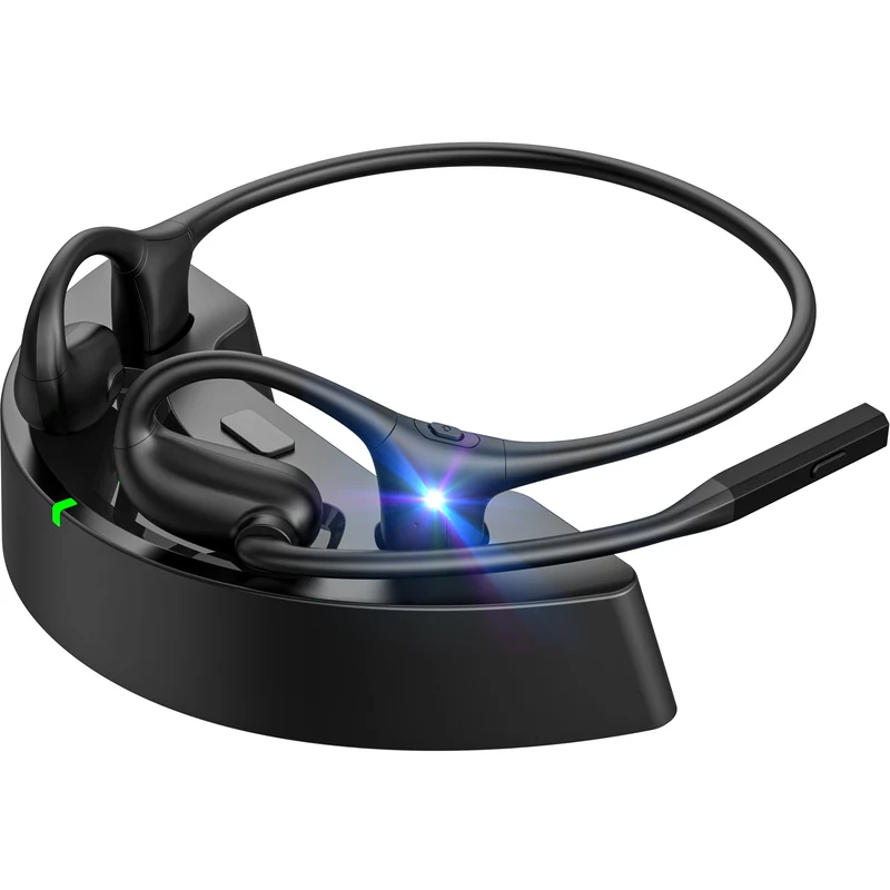 Open Ear Headphones with Mic, Wireless Headset with Noise Canceling Mic & Mute Button, Wireless Air Conduction Headphones V5.4, 25g Lightweight Sport Headset for Running, Work Workout Driving Call
