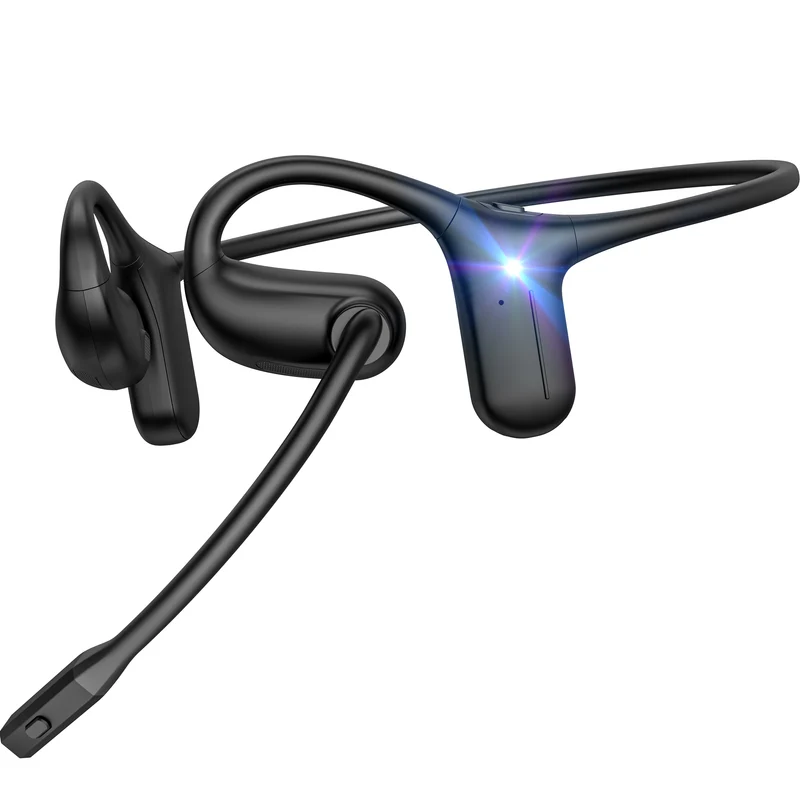 Open Ear Headphones with Mic, Wireless Headset with Noise Canceling Mic & Mute Button, Wireless Air Conduction Headphones V5.4, 25g Lightweight Sport Headset for Running, Work Workout Driving Call