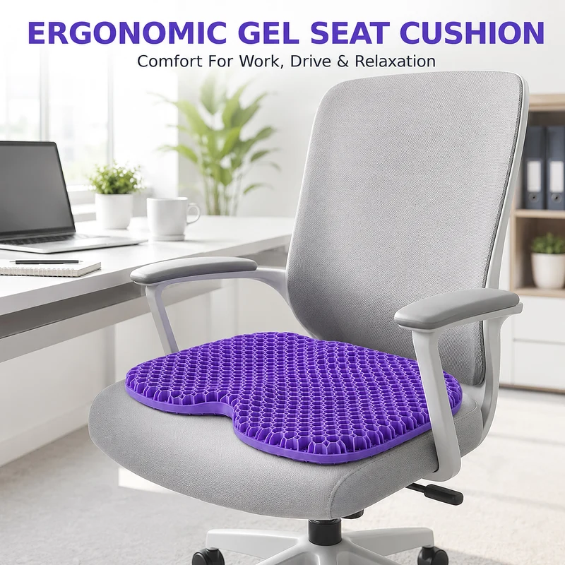 Thick Honeycomb Gel Seat Cushion with Double-Layer TPE Support, Breathable Chair Pad with Removable Cover for Office, Car, Wheelchair & Home Seating