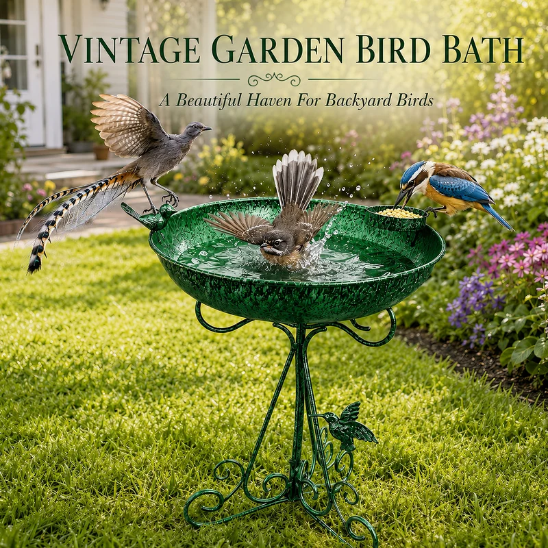 12-Inch Outdoor Metal Bird Bath with Stand, 30 cm Iron Bird Feeder & Water Bowl with Decorative Tripod Base for Garden, Patio, Lawn & Balcony