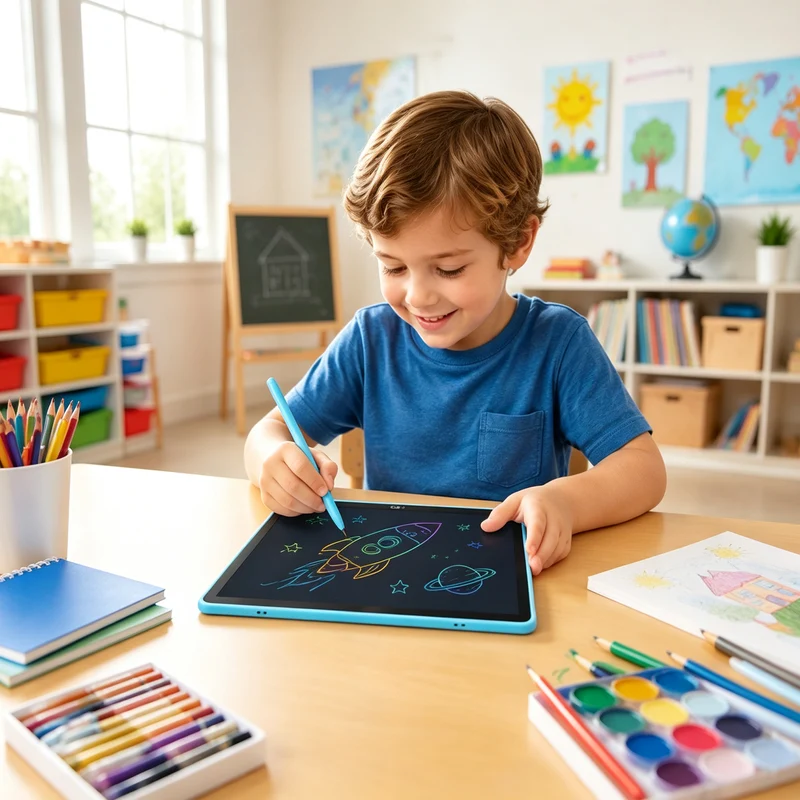 16-Inch LCD Writing Tablet with 2 Stylus Pens, Large Colour Drawing Board with Rainbow Writing, One-Touch Erase and Screen Lock, Slim Reusable Writing Pad for Drawing, Notes and Home Office Use