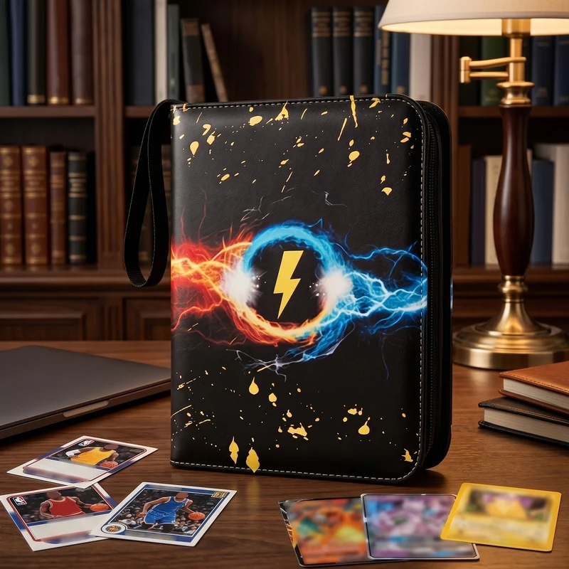 400-Card Trading Card Binder, 4-Pocket 50-Page Collector Album with Zipper Closure, PU Cover, Clear PP Sleeves and Carry Handle for Standard Trading Cards