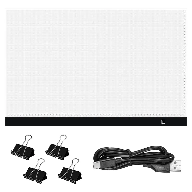 LED Light Pad for Tracing, Acrylic Drawing Board with Dual LED Light Strips, 3 Brightness Levels, Built-In Measurement Scale, 4 Clips and Type-C Cable for Sketching, Diamond Painting and Art Projects, Black