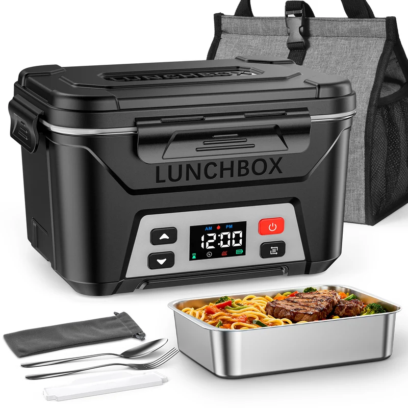 Rechargeable Electric Lunch Box 1.3L, Cordless Heated Food Warmer with Smart Scheduled Heating & Keep-Warm Mode for Work and Travel