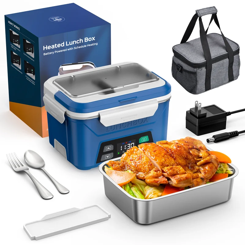 Rechargeable Electric Lunch Box 1.3L, Cordless Heated Food Warmer with Smart Scheduled Heating & Keep-Warm Mode for Work and Travel