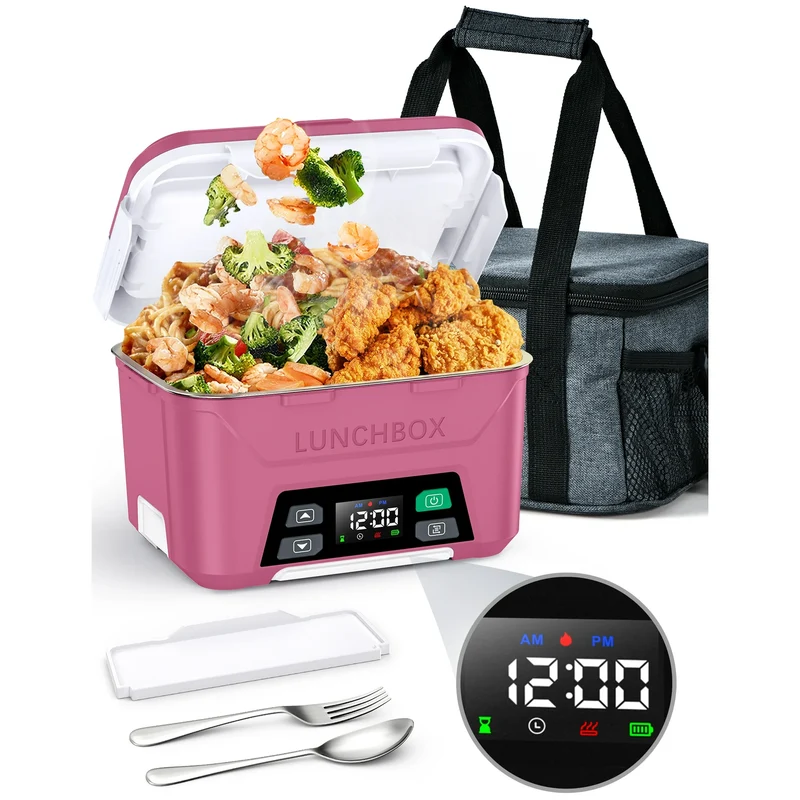 MPOW Cordless Electric Lunch Box, Heated Lunch Box Battery Powered with Automatic Scheduled Heating, 5.5 Cups Capacity, with Removable Tray Divider, Dishwasher Safe, for Hot Meals Anywhere - Pink