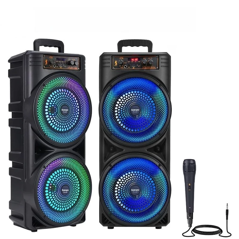 MPOW Dual 8'' Woofers Portable Party Bluetooth Speaker, LED Ring Lights Karaoke Speaker with Mic Input Rechargeable, Loud Bass Support USB TF AUX FM for Beach Pool Kids Party