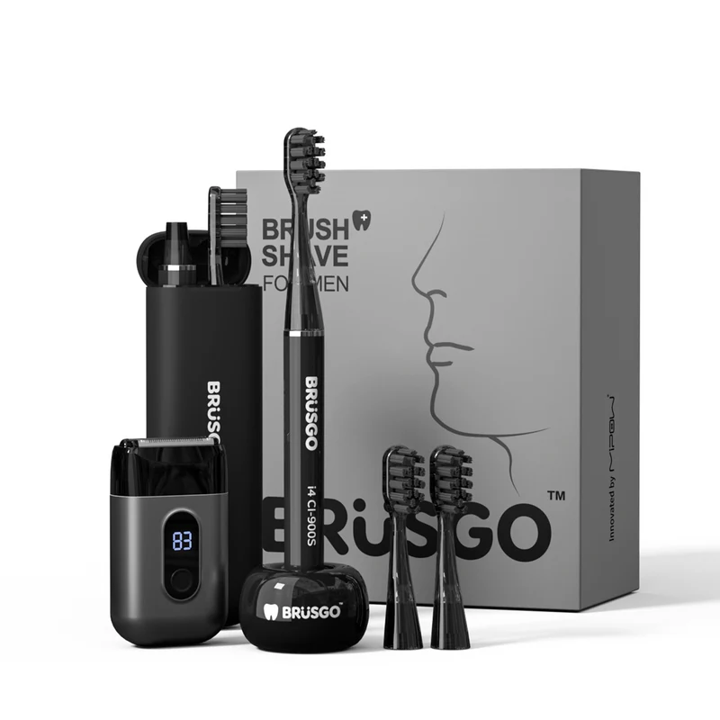 BRUSGO Men-Kit Combo: i4-Snap E-Toothbrush & FOIL Shaver - Black