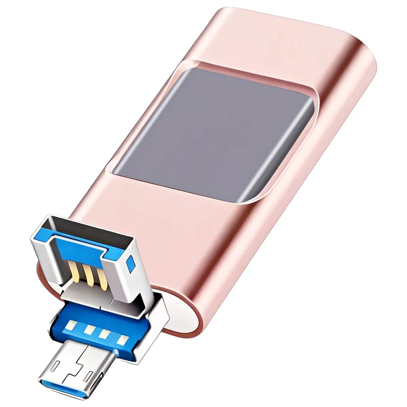 256GB 4-in-1 USB Flash Drive for iPhone, iPad, Android & PC, Lightning, USB-C, Micro USB & USB 3.0 Memory Stick with Metal Housing, Pink