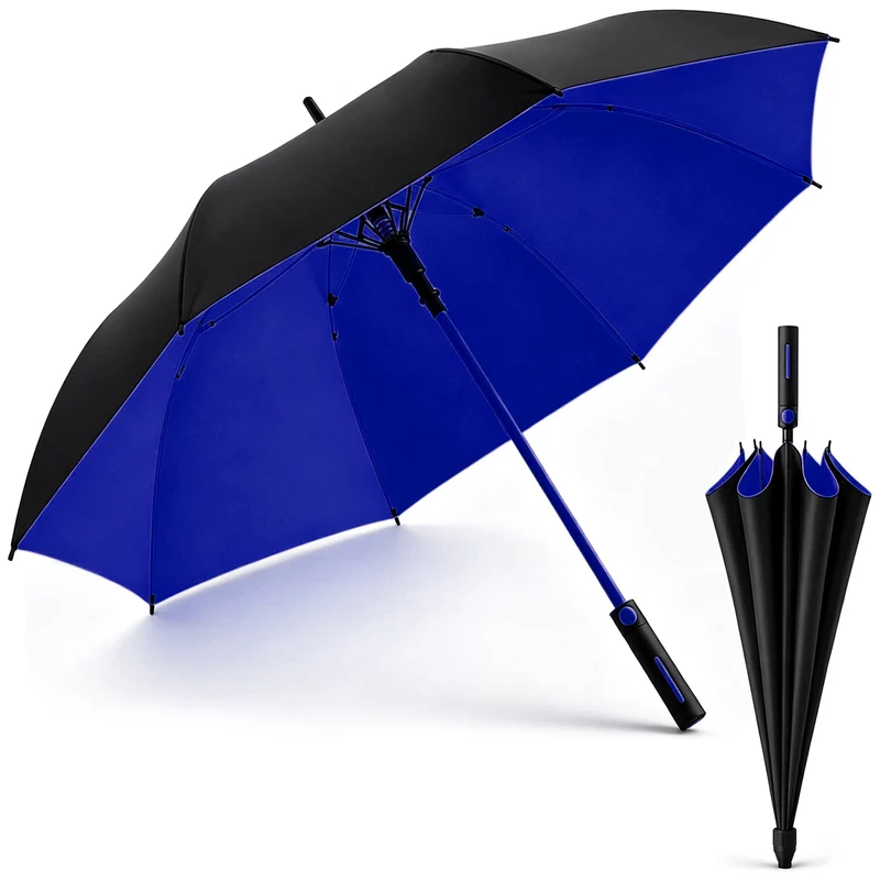 Large Windproof Golf Umbrella with 123 cm Canopy, UPF 50+ Sun Protection, 8 Fibreglass Ribs & Straight 97 cm Handle for Rain, Sun and Outdoor Use