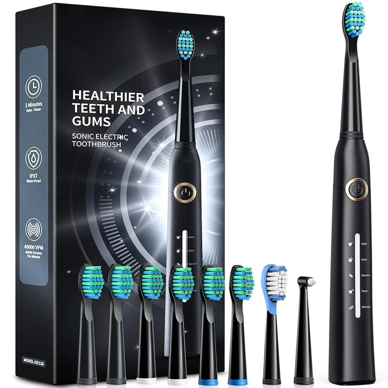 Electric Toothbrushes for Adults and Kids, 8 Brush Heads Electric Toothbrush with 40000 VPM Deep Clean 5 Modes, Rechargeable Fast Charge 4 Hours Last 30 Days