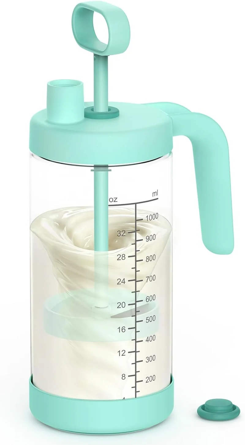 Glass Breast Milk Pitcher, 32oz Large Capacity Formula Mixer with Easy-Blend Handle Lid, Leakproof Breastmilk Storage Container, Baby Feeding Pitcher, Breast Feeding Essentials, BPA-Free