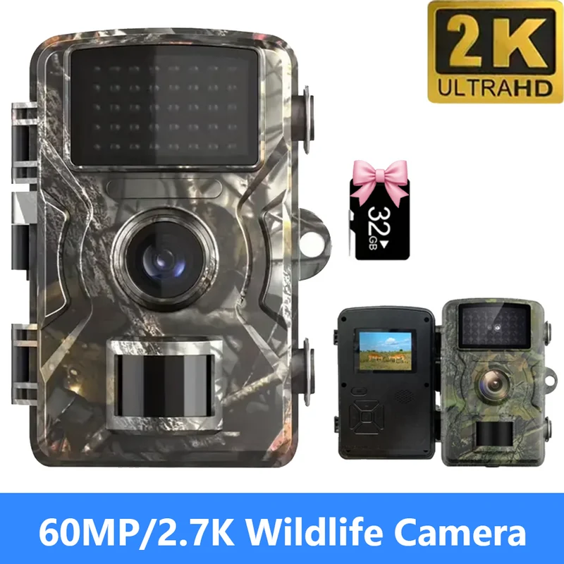 4K Trail Camera with 48MP Photos, 32GB Memory Card, Infrared Night Vision, 130° Wide-Angle Lens, Fast PIR Trigger & IP66 Weather Resistance