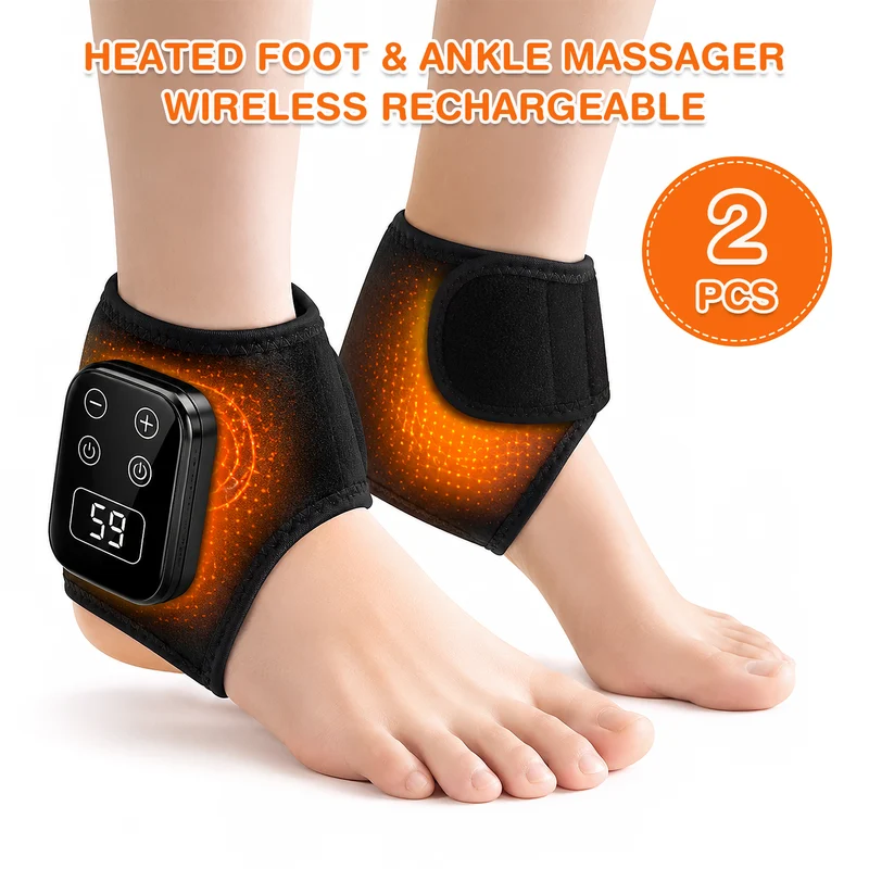 2-Pack Rechargeable Heated Ankle Wraps with Vibration, 3 Heat Levels, 3 Massage Modes & USB Charging, Cordless Foot and Ankle Warmers