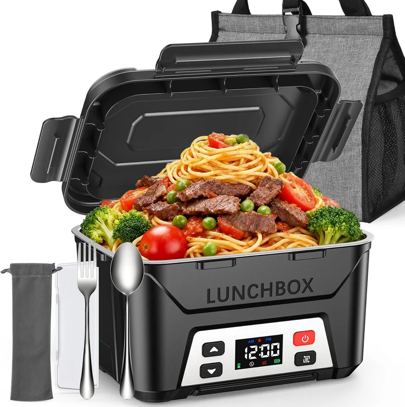 ictsing Cordless Electric Lunch Box, 5.5 Cups Capacity, Auto Keep Warm Portable Food Warmer, Ideal for Office, Travel & Car Use（ Black）
