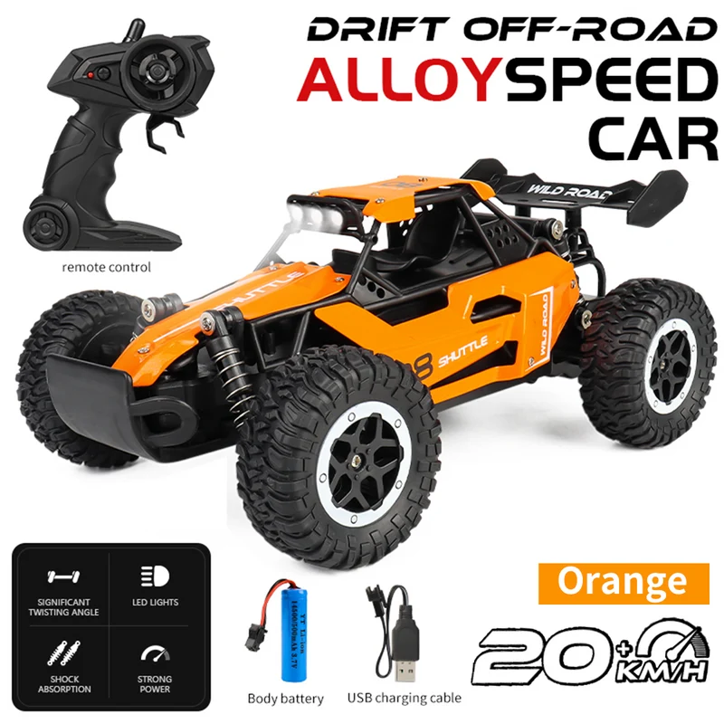 MPOW 1:16 RC Alloy Remote Control High Speed Car, 2.4G Anti-Interference Big Foot Climbing Off-Roader, Racing Model Toy with LED Lights, Rechargeable for Boys, Orange