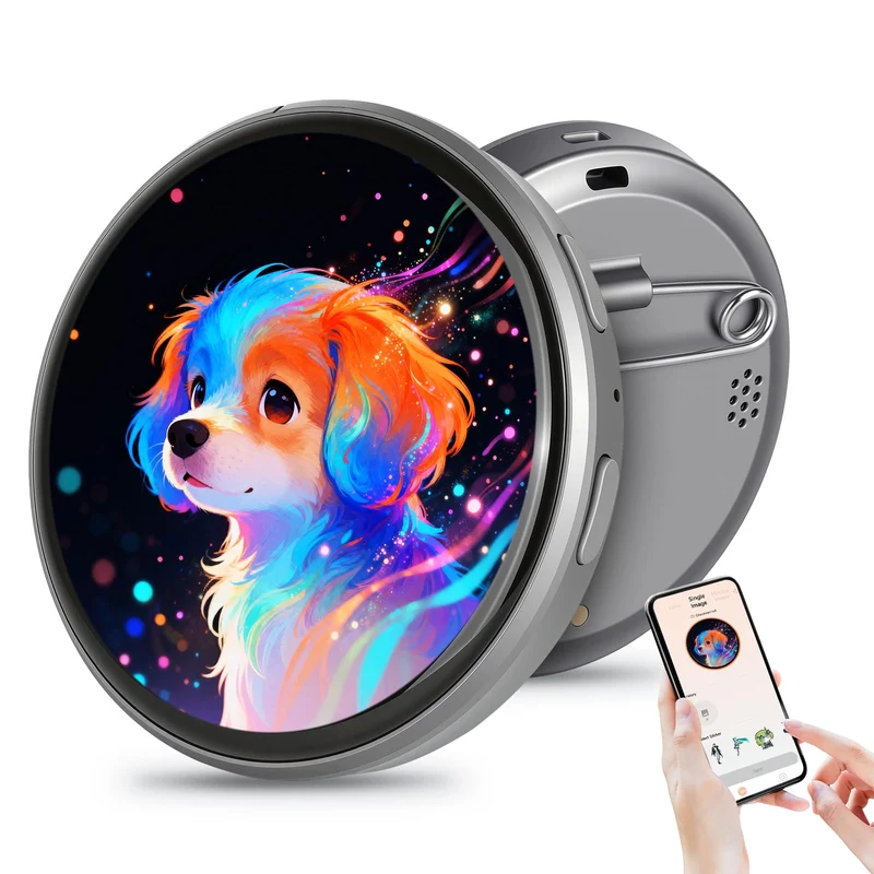 MPOW 2026 New Digital Badge, 1.85-inch HD LED Display, 1.5-inch IPS Screen, 32MB Memory, Rechargeable Electronic Badge with App Control (Black)