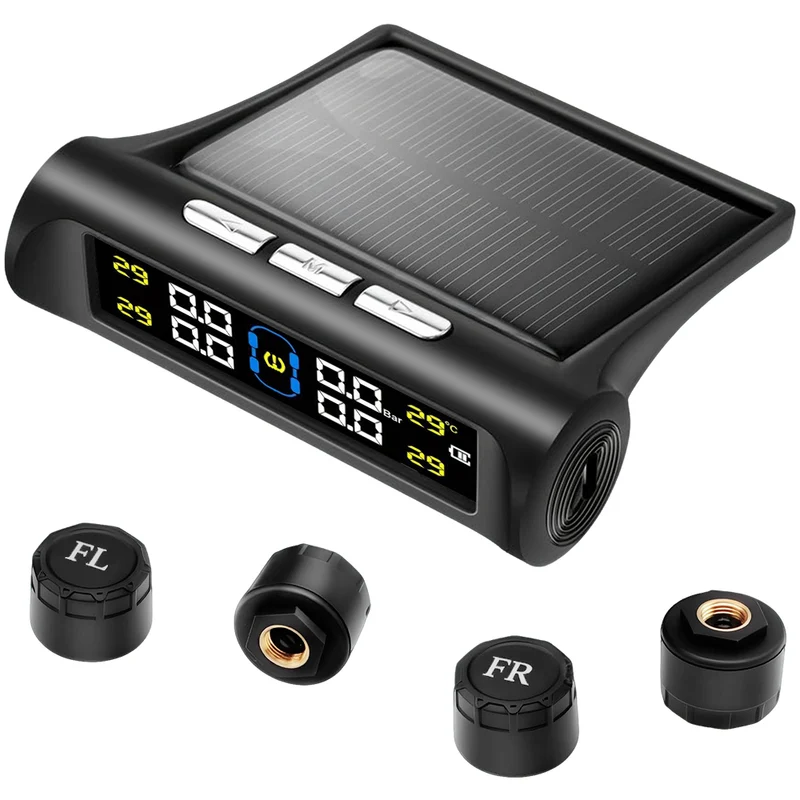 MPOW Solar Power Wireless TPMS Tire Pressure Monitoring System, External Sensors, LCD Digital Display, Real-Time Pressure Temperature Alarm
