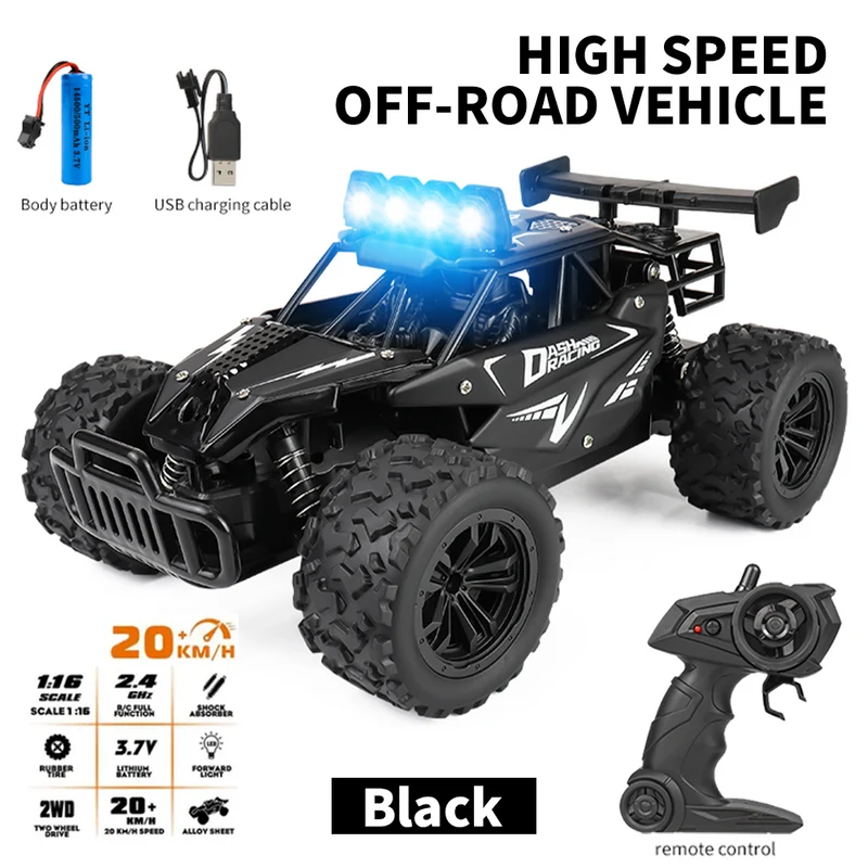 MPOW 1:16 RC Alloy Remote Control Car,2.4GHz High Speed Off-Road Monster Truck, All-Terrain Climbing Vehicle with Dynamic LED Lights, Rechargeable Battery, Perfect Gift for Boys Girls 3+(Black)