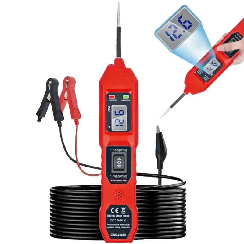 MPOW USB Powered LED Display Car Circuit Tester, DC 3.5V-36V Compatibility, ABS Material, 4.5M Extended Test Line, Dual-Light Flashlight, Auto Maintenance Diagnostic Tool (Red)