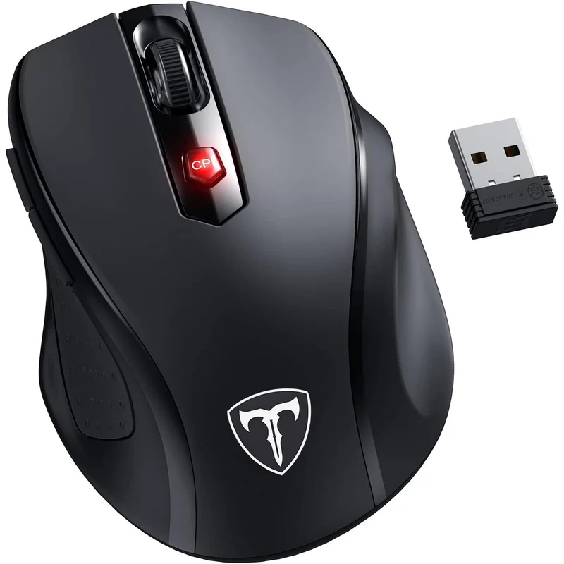 VicTsing 2.4G Wireless Computer Mouse USB Cordless Mice for Laptop, Ergo Grips, 800-2400 DPI, 16 Months Battery, Auto-sleep Mode, Portable Computer Mouse for PC Mac Chromebook, 6 Button - Black