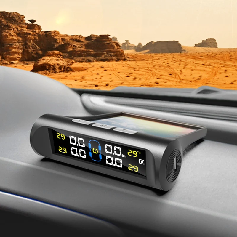 MPOW Automotive TPMS tire pressure monitoring system, solar charging, high-definition digital LCD display, car alarm, wireless external sensor TPMS